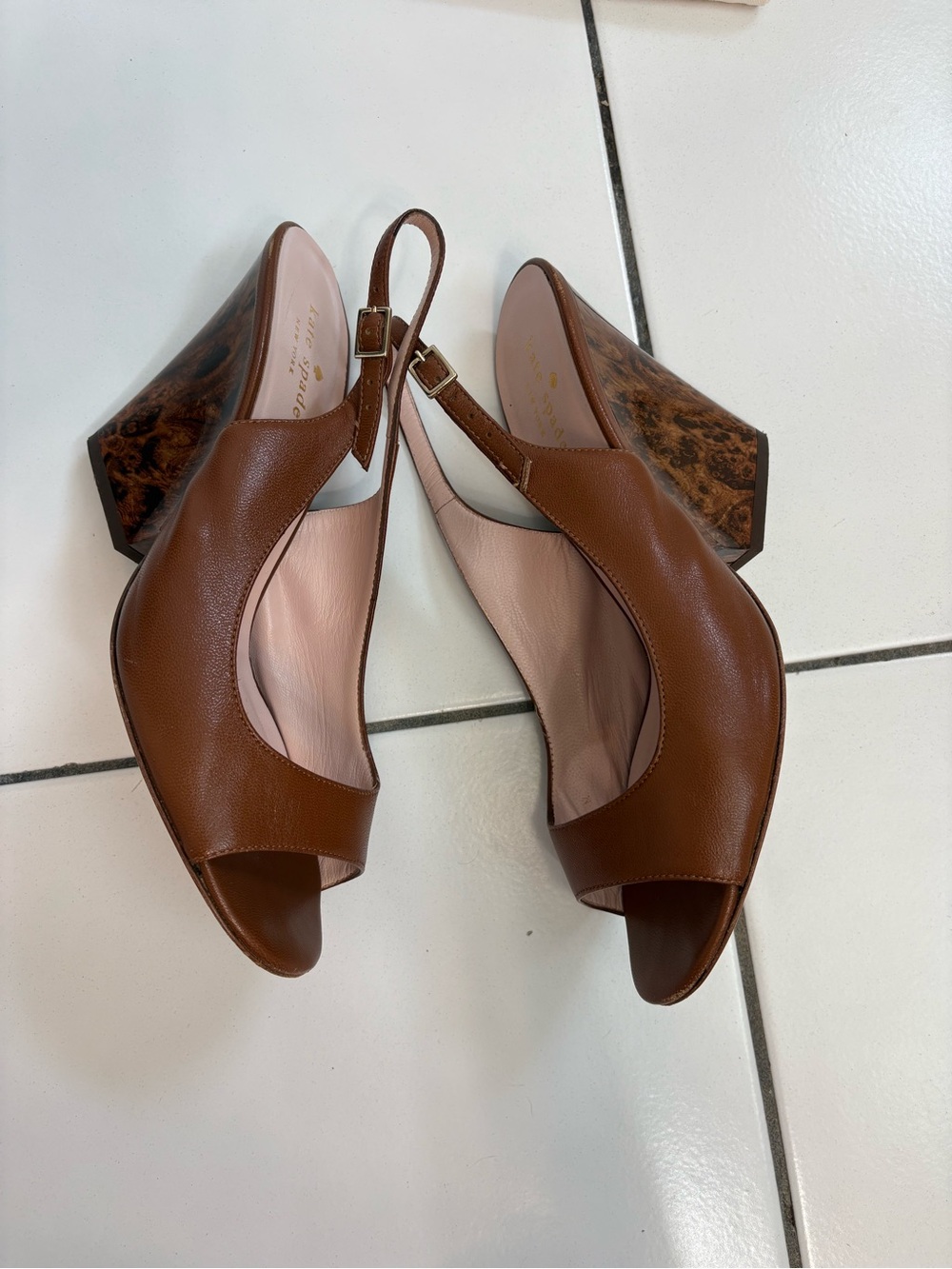 kate spade Brown Leather Peep-Toe Slingback Wedges with dust bag - Picture 4 of 7